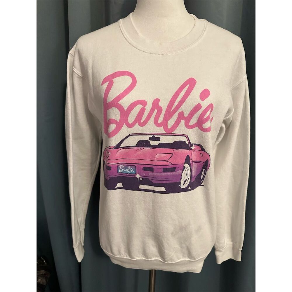 Barbie Women's XS White Graphic Crew Neck Sweatshirt Long Sleeve Casual